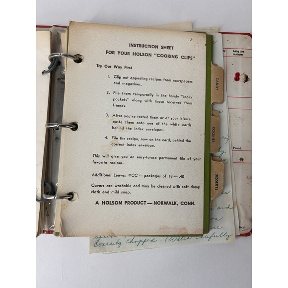 Mid Century Vintage Handwritten and Collected Recipes Cooking Clips Binder - Picture 7 of 11